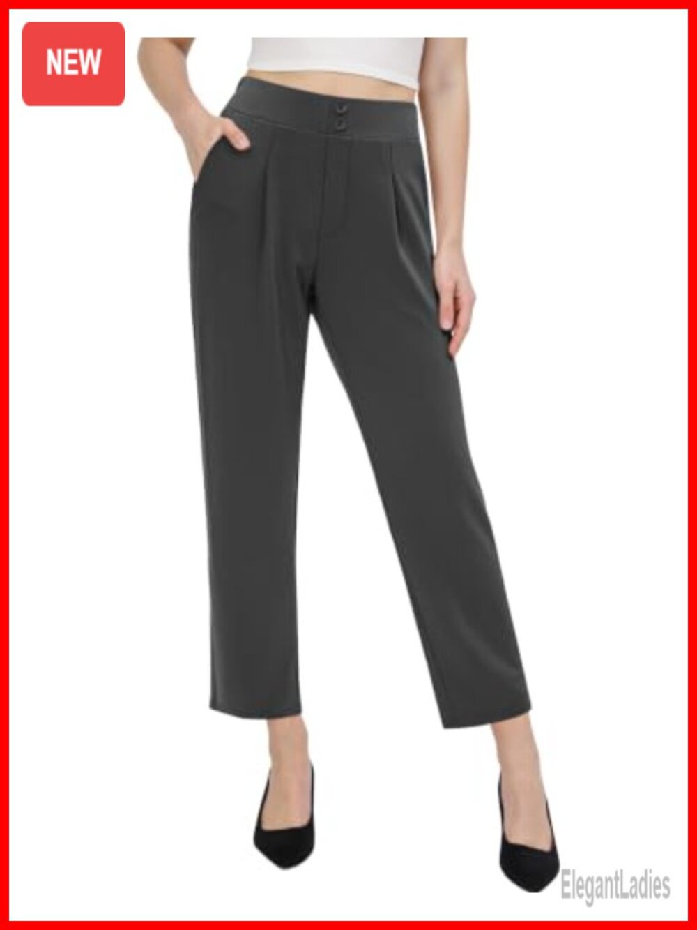 Womens Tapered Ankle Dress Pants Stretchy Pull On Work Slacks